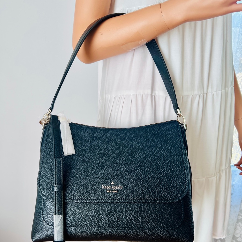 NWT Kate Spade Melody Leather Flap Shoulder Bag Crossbody Black